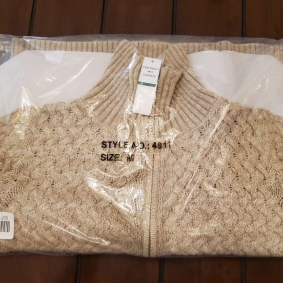 NWT Chunky Zip-Up Cardigan Sz Med OATMEAL - Picture 3 of 3